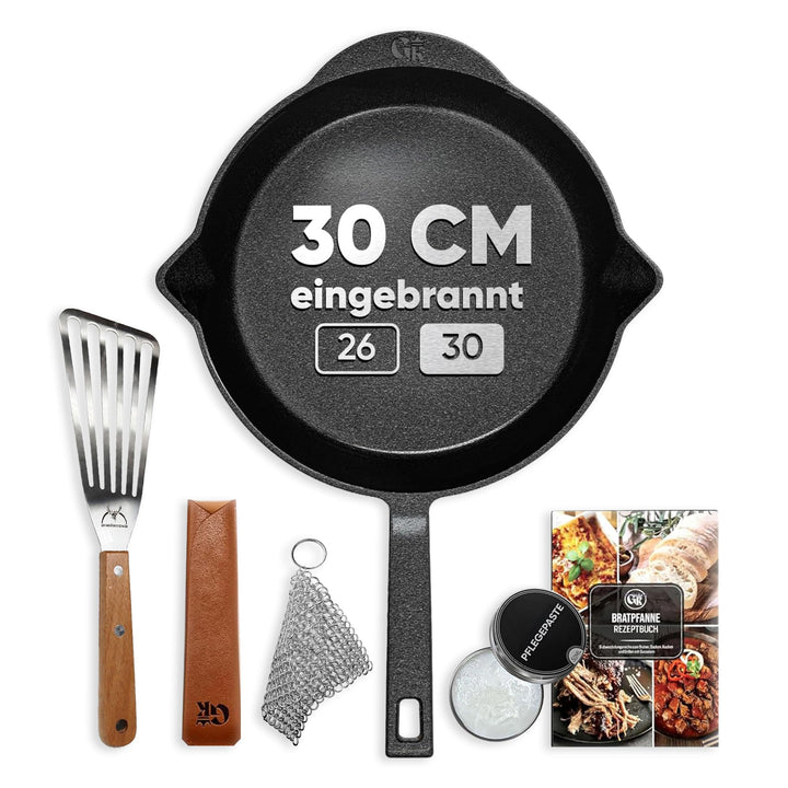 Gusseisenpfanne 30cm–Eingebrannte Pfanne Gusseisen Induktion–Gusspfanne, Steakpfanne, Cast Iron Pan–