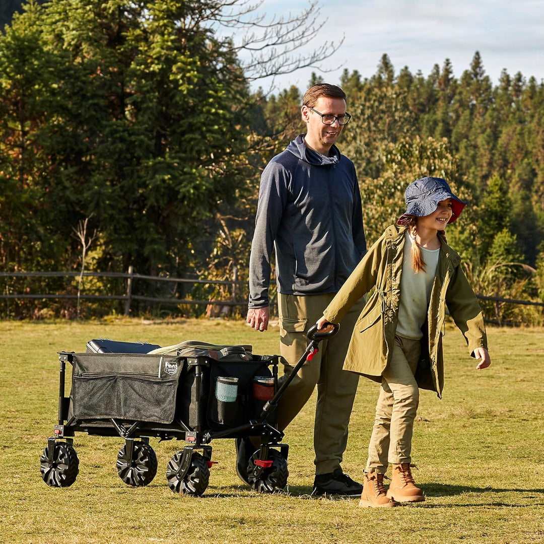 TIMBER RIDGE XXL Bollerwagen Faltbar 200L Breite Reifen Strandwagen Klappbar mit Bremsen Seitentasch