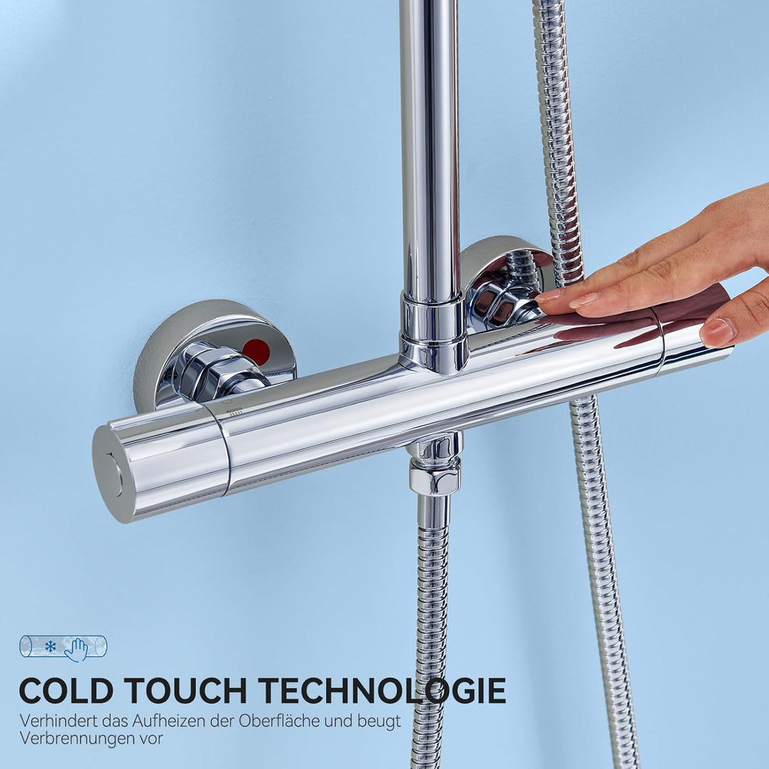Auralum Thermostat-Duscharmatur komplettset mit Verbrühschutz, Duschsystem mit Regendusche, Duschgar