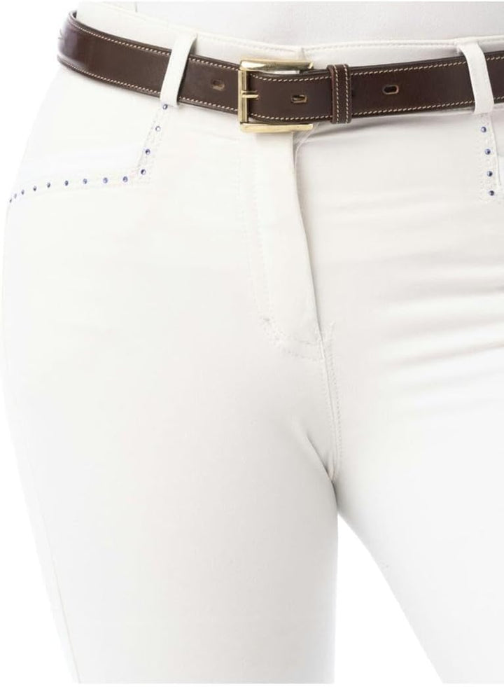 Equi-Theme Damen Reithose Silikon Kniebesatz SAFIR in 4 edlen Farben Blanc/Bleu-36 Weiss / Blau, Bla