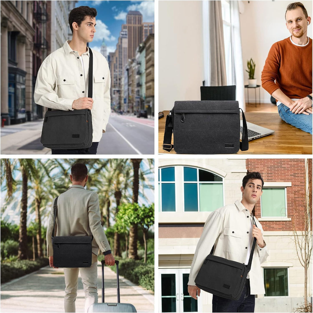 KONO Umhängetasche Leinwand Schultertasche Gross Messenger Bag 13 Zoll Segeltuch Tasche für Arbeit U