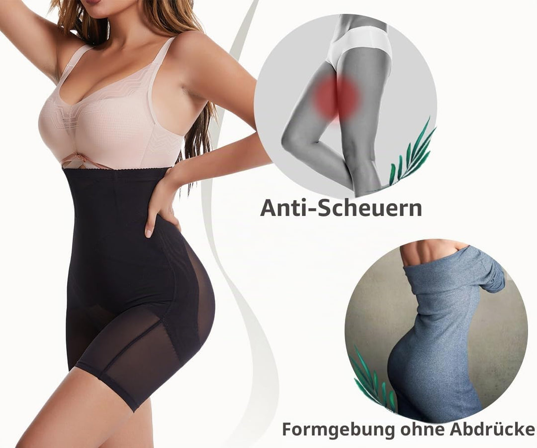 Damen Bauchweg Miederpants Shapewear Hohe Taille Unterhose mit Bein Figurformende Miederhose Stark F