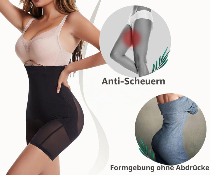 Damen Bauchweg Miederpants Shapewear Hohe Taille Unterhose mit Bein Figurformende Miederhose Stark F