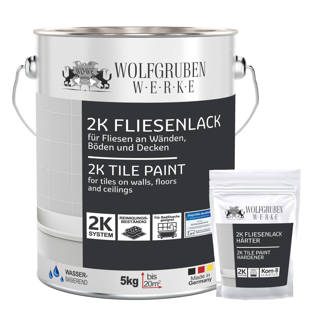 WO-WE 2K Fliesenlack MATT Kieselgrau RAL 7032 Boden Wand Fliesenfarbe Bad Küche - 5Kg 5.00 kg (1er P