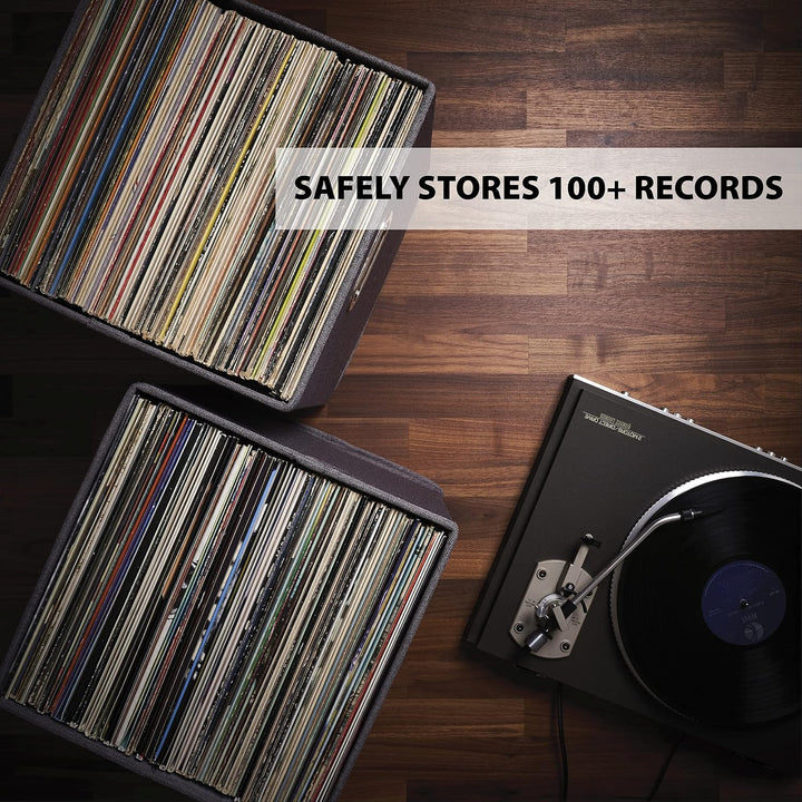 Dekorative Vinyl Schallplattenaufbewahrungsbox 2er Set für 100+ einzelne Schallplatten - stabile LP