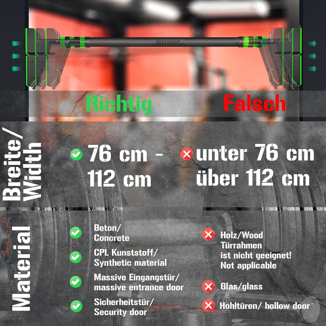 KESSER® Klimmzugstange Türrahmen verstellbar, Pull Up Bar Heimturnhalle, Reckstange ohne Schrauben/B