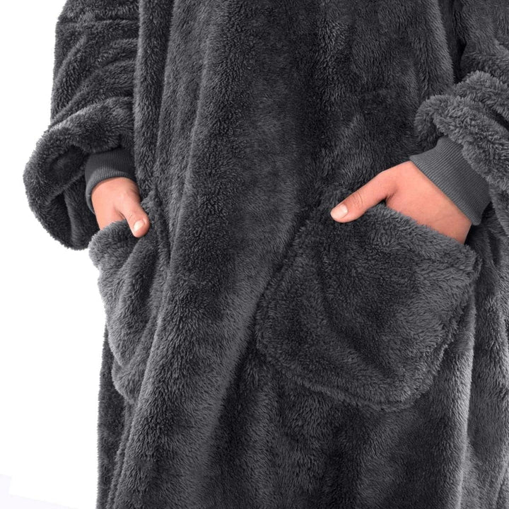 Snug Rug Schiefergrau Tragbare Decke Hoodie – Decke mit Ärmel Sherpa Fleece Erwachsene Pullover Kapu