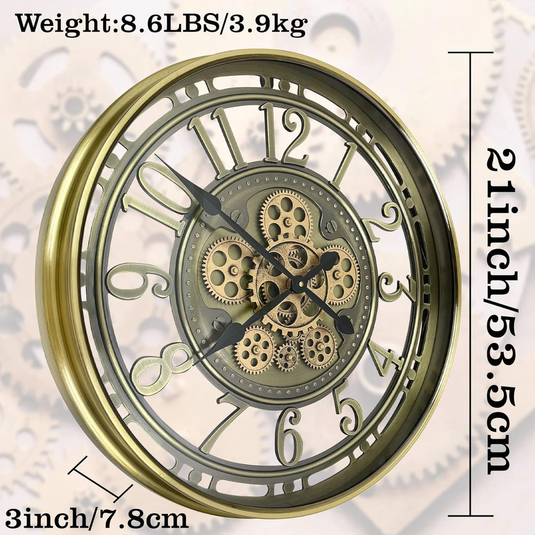 DORBOKER Wanduhr Gross mit Beweglichen Zahnrädern Moderne Industrial Steampunk XXL Vintage Retro Ant