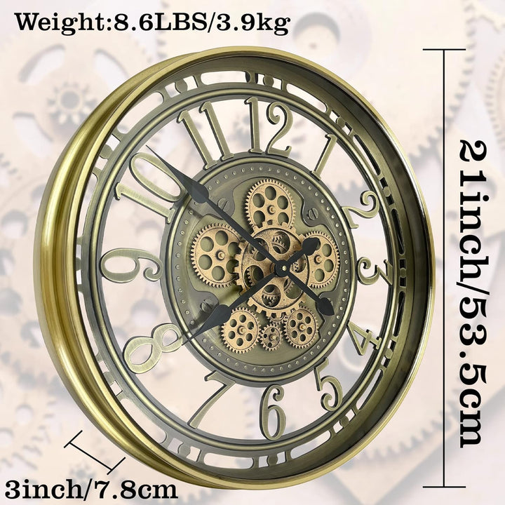 DORBOKER Wanduhr Gross mit Beweglichen Zahnrädern Moderne Industrial Steampunk XXL Vintage Retro Ant