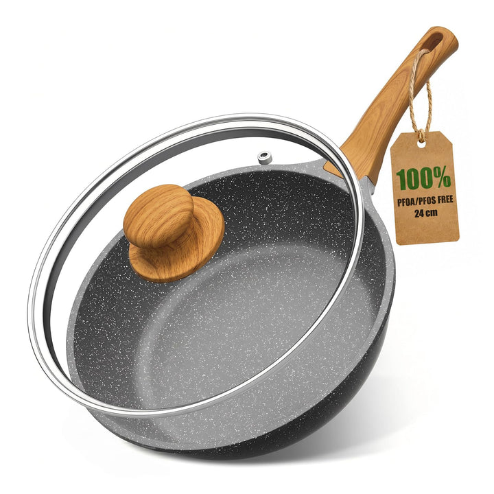 YASHE Schmorpfanne 24 cm, 3,3 L, Induktion, ungiftig, PTFE- und PFAS-frei | PFOA-frei Aluminiumguss