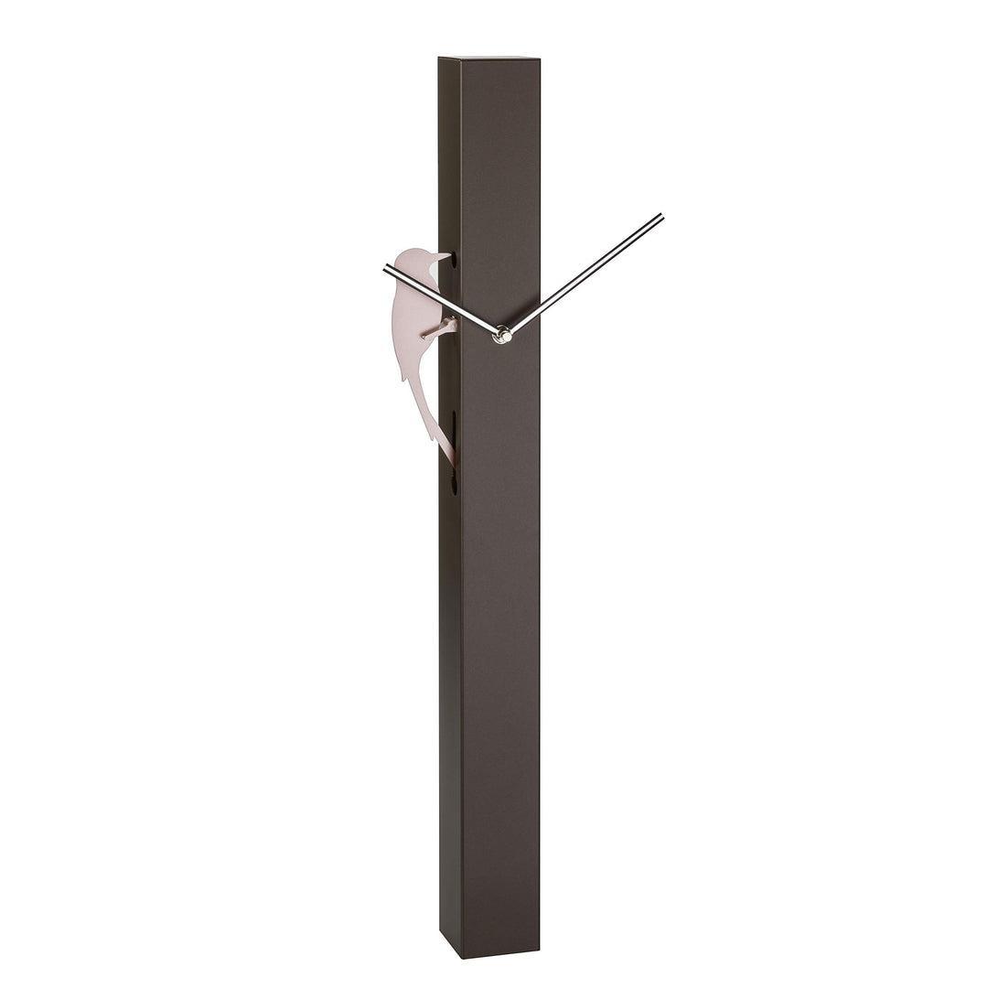TFA Dostmann Analoge Pendeluhr PICUS, 60.3062.08, modern, Quarzuhrwerk, roségoldener Vogel, dunkelbr