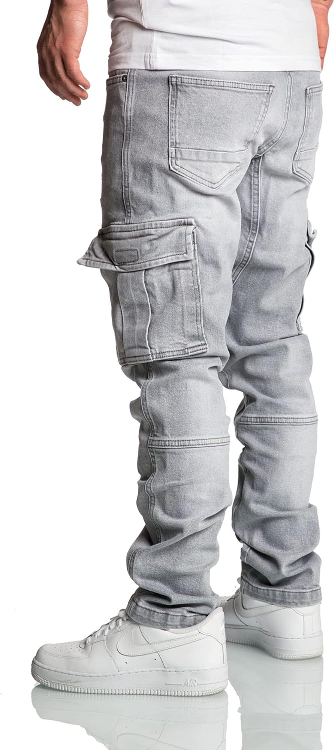 Amaci&Sons Herren Cargo Jeans Regular Slim Denim Hose Destroyed 7977 34W / 34L Hellgrau, 34W / 34L H