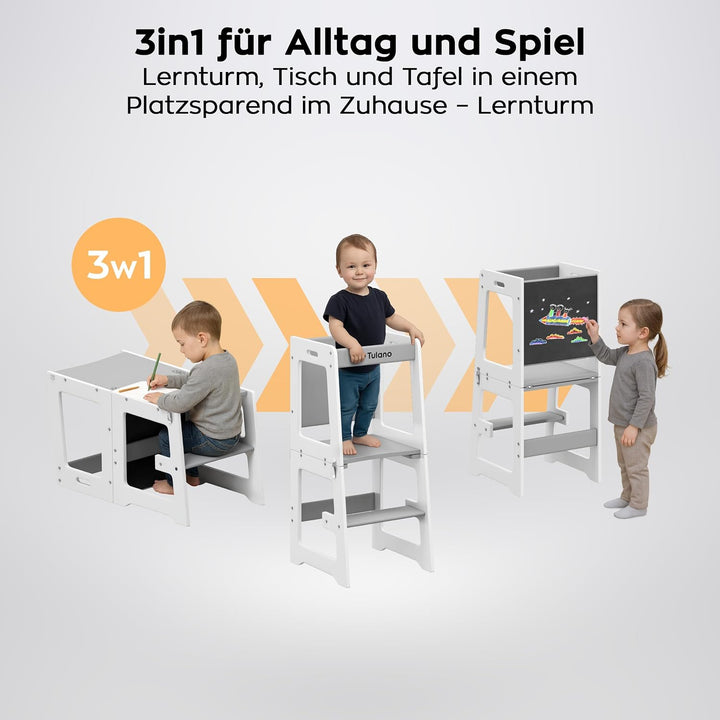 Tulano Mooby 35 Lernturm 3 in 1 für Kinder ab 1 Jahr – Montessori Kitchen Helper umbaubar zu Tisch m