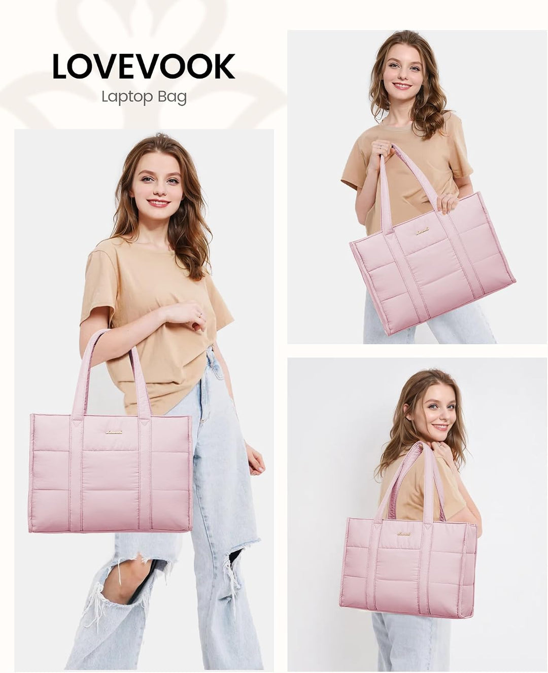 LOVEVOOK Handtasche Damen Gross, Puffer Laptoptasche 15,6 Zoll Shopper Tasche Arbeitstasche Aktentas