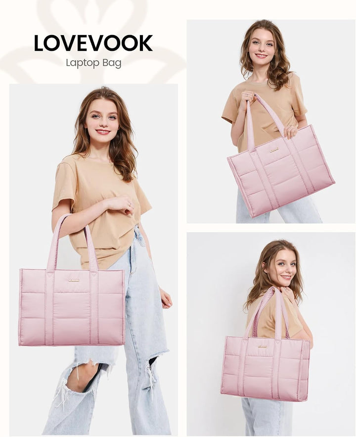 LOVEVOOK Handtasche Damen Gross, Puffer Laptoptasche 15,6 Zoll Shopper Tasche Arbeitstasche Aktentas