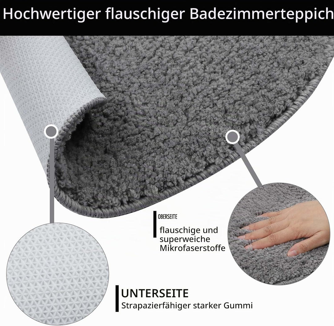 Famibay Badezimmerteppich rutschfest Badematte Waschbar Badteppich Runde 80cm Grau Weiche Badvorlege