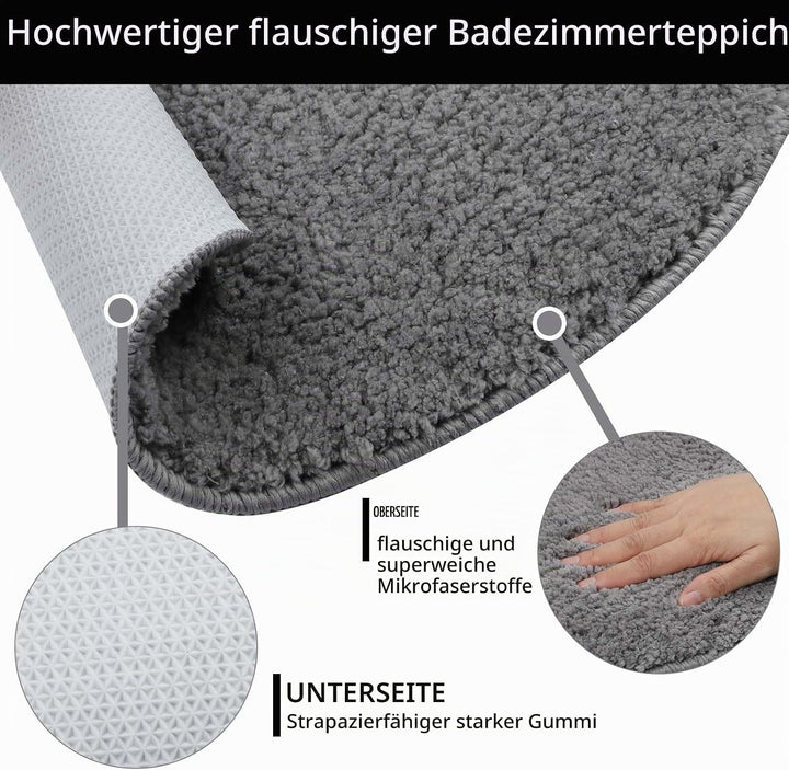 Famibay Badezimmerteppich rutschfest Badematte Waschbar Badteppich Runde 80cm Grau Weiche Badvorlege