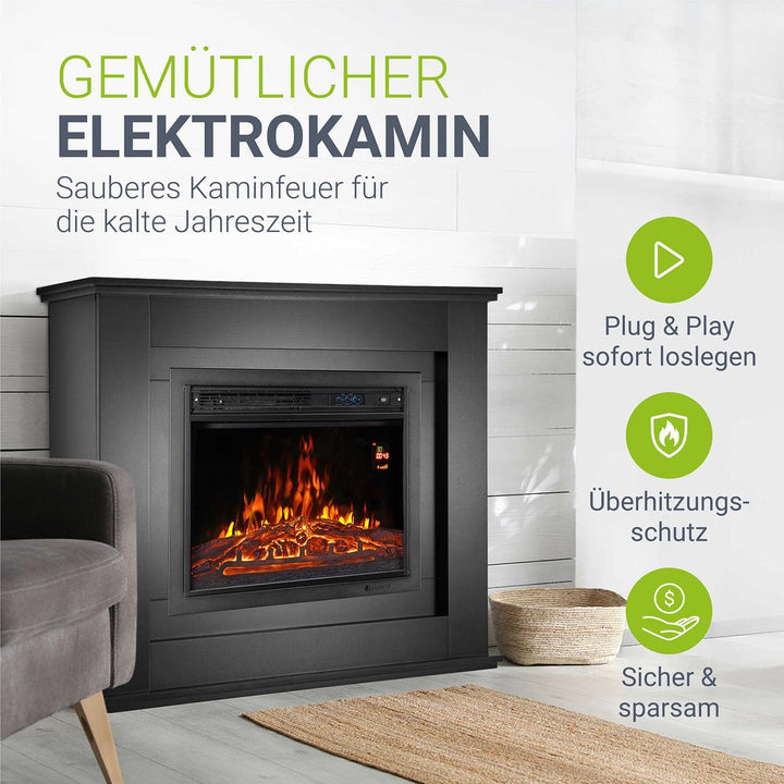 Juskys Elektrokamin 1000 / 2000 W mit Heizung, Kaminfeuer, Flammeneffekt, Fernbedienung, LED Beleuch