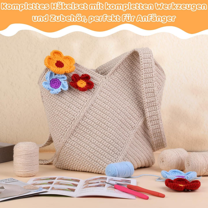 Deudy Pnytty Häkeltaschen-Set für Anfänger, komplettes Starter-Set mit Garn, Haken und Schritt-für-S