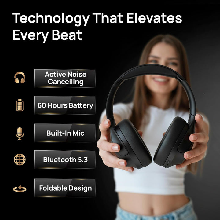 VolkanoX VXH200 Over-Ear Kopfhörer Kabellos Bluetooth 5.3 mit Active Noise Cancelling (ANC) – 60 Std