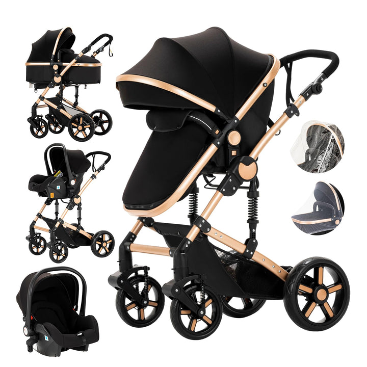 MoLi Kinderwagen 3 in 1, Kinderwagen mit Umkehrbarem Doppelschiebemodus, Buggy mit Grosser Bequemer