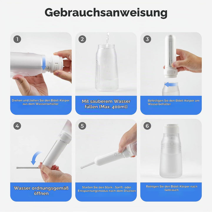Tragbares Reise 400 ml – Handheld ,wasserdicht mit 3 Hochdruckoptionen, Toilette Bidet-Sprühkopf Für