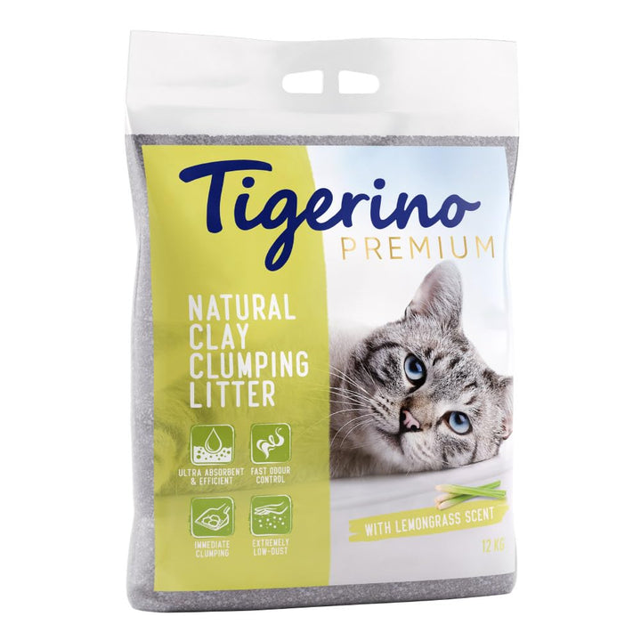Tigerino - Premium Katzenstreu 12 kg | Zitronengras | aus feinem Naturton-Granulat | Starke Klumpenb