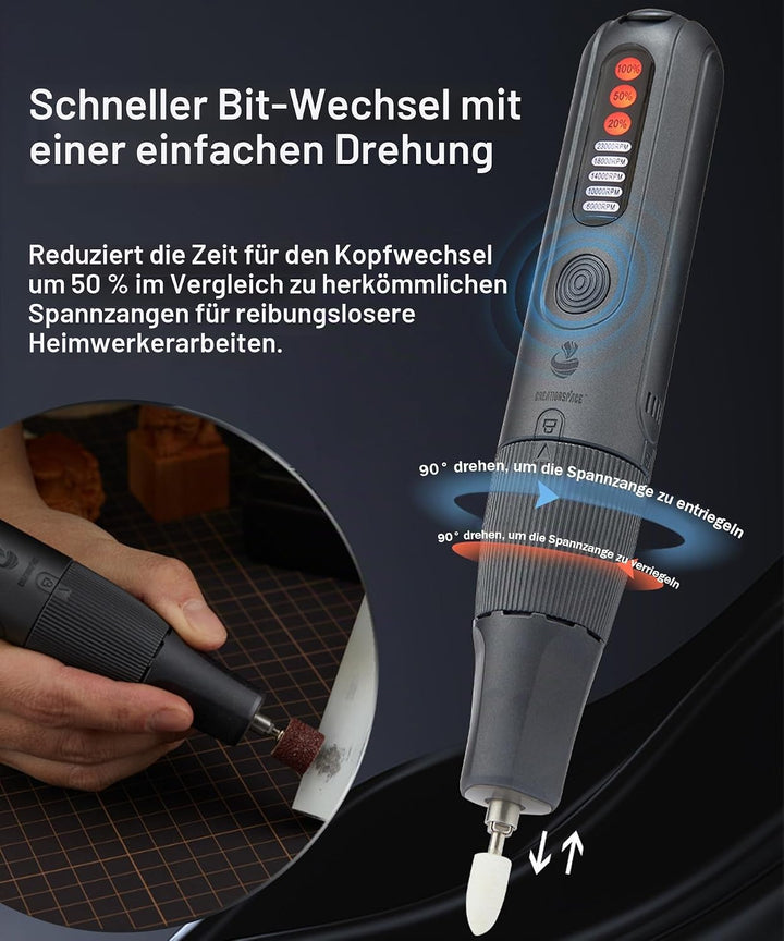 8V Akku Multifunktionswerkzeug Rotationswerkzeug 5-Gang(6000-23000 U/min) mit 56 Zubehör, Kabellos D