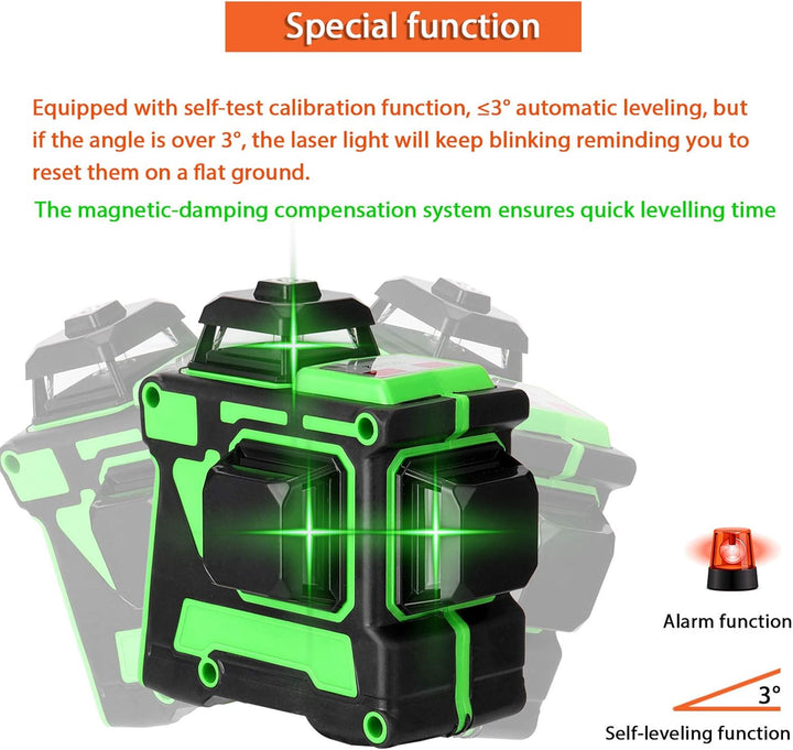 Kreuzlinienlaser Grüne, KKnoon 3x360° Selbstnivellierender Grüner Laser-Wasserwaage mit Stativ, 2400