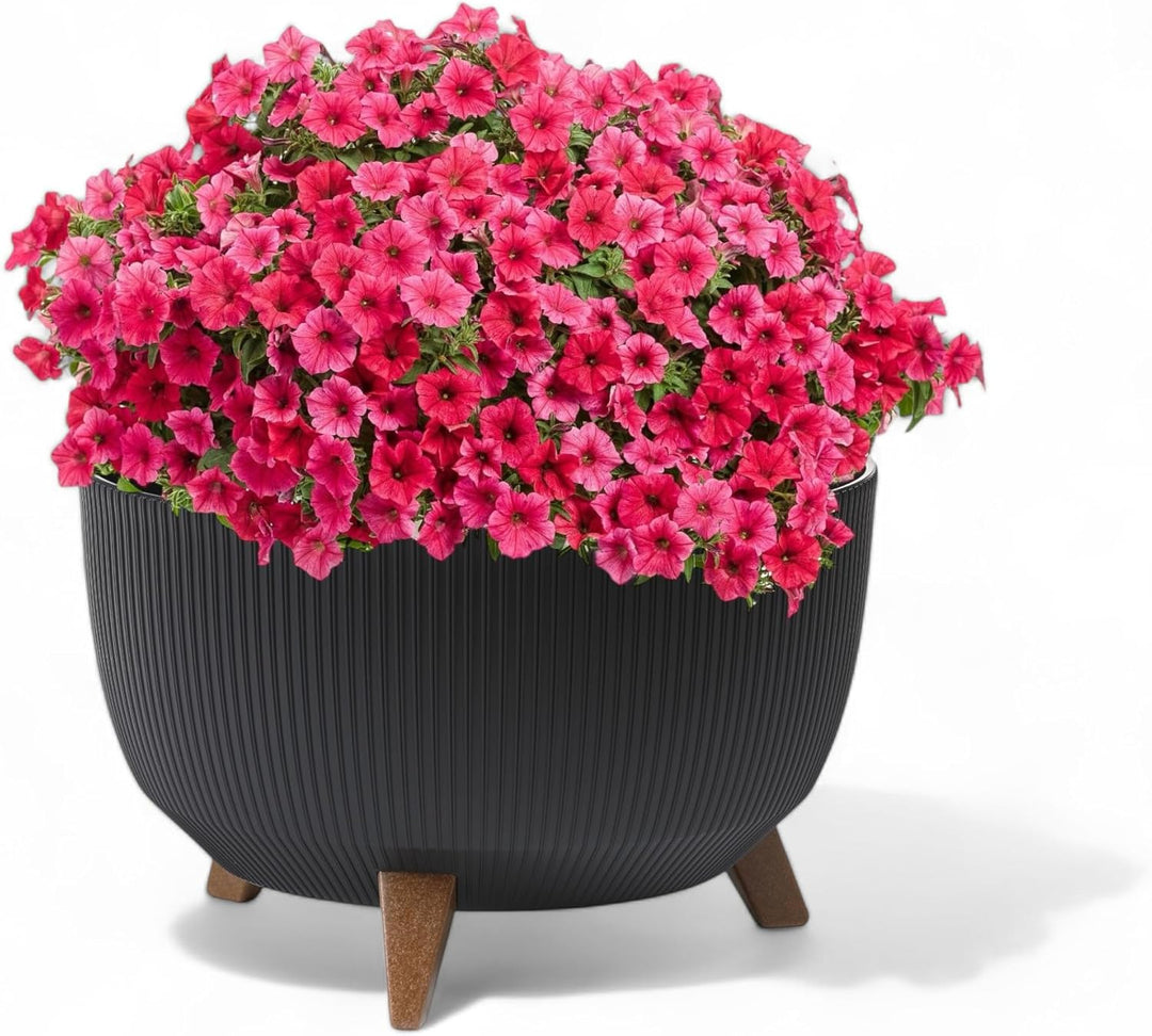 MELTOM Blumentopf Schale mit Füssen Rund Einsatz Eco Recycled in Schwarz, XL (DxH) 47 x 27 cm Schwar