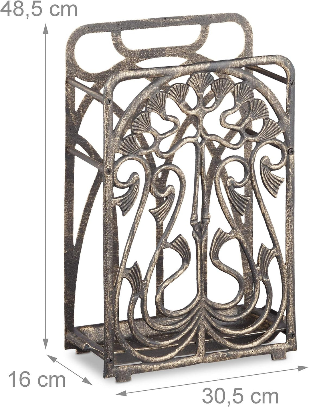 Relaxdays Schirmständer, rechteckig, mit Auffangschale, Gusseisen, Vintage Regenschirmhalter, 48,5x3