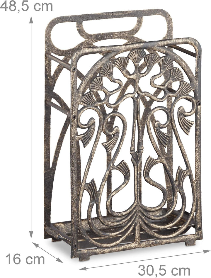 Relaxdays Schirmständer, rechteckig, mit Auffangschale, Gusseisen, Vintage Regenschirmhalter, 48,5x3