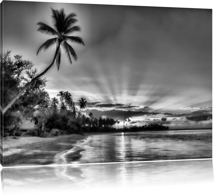 Pixxprint Palmen am Strand als Leinwandbild/Grösse: 100x70 / Wandbild/Kunstdruck/fertig bespannt, 10