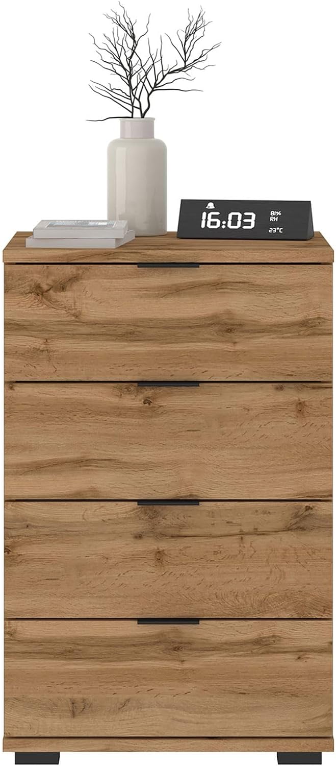 CARO-Möbel Nachttisch Piano Wotan Eiche, Nachtkommode für Boxspringbetten, Nachtschrank mit 4 Schubl