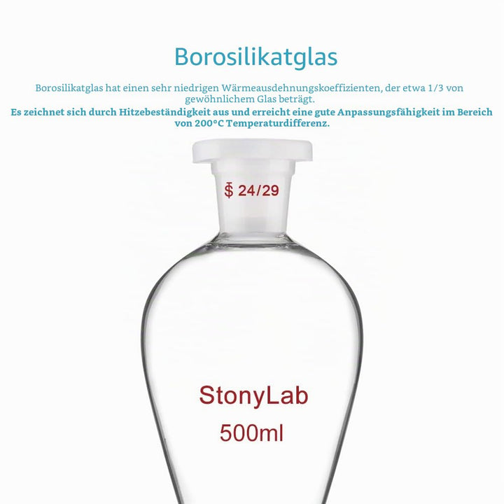 stonylab Scheidetrichter Glas, Borosilikatglas 500 ml Scheidetrichter Heavy Wall Conical Separatory