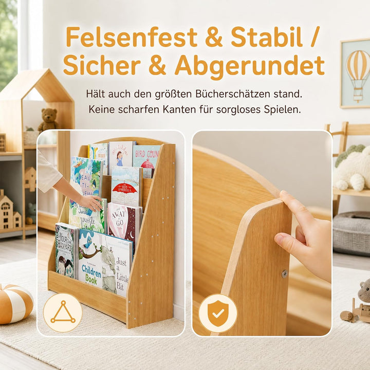 4 Tier Bücherregal Kinder Montessori Kinderregal 88cm Höhe, Kinderzimmer Spielzeug Aufbewahrung Büch