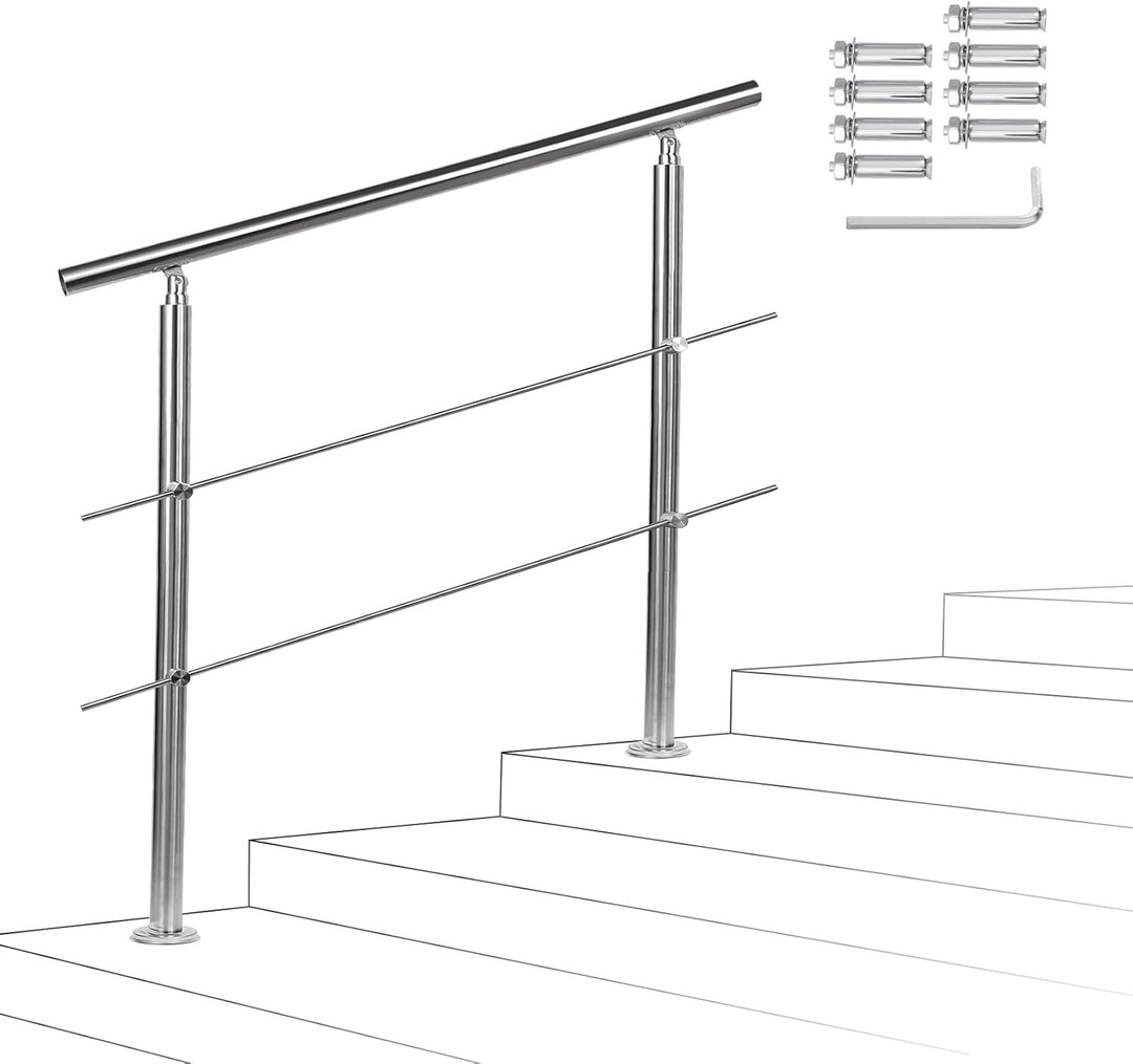 Joparri Treppengeländer 100cm mit 2 Querstreben, Edelstahl Handlauf Winkelverstellbar, Geländer für