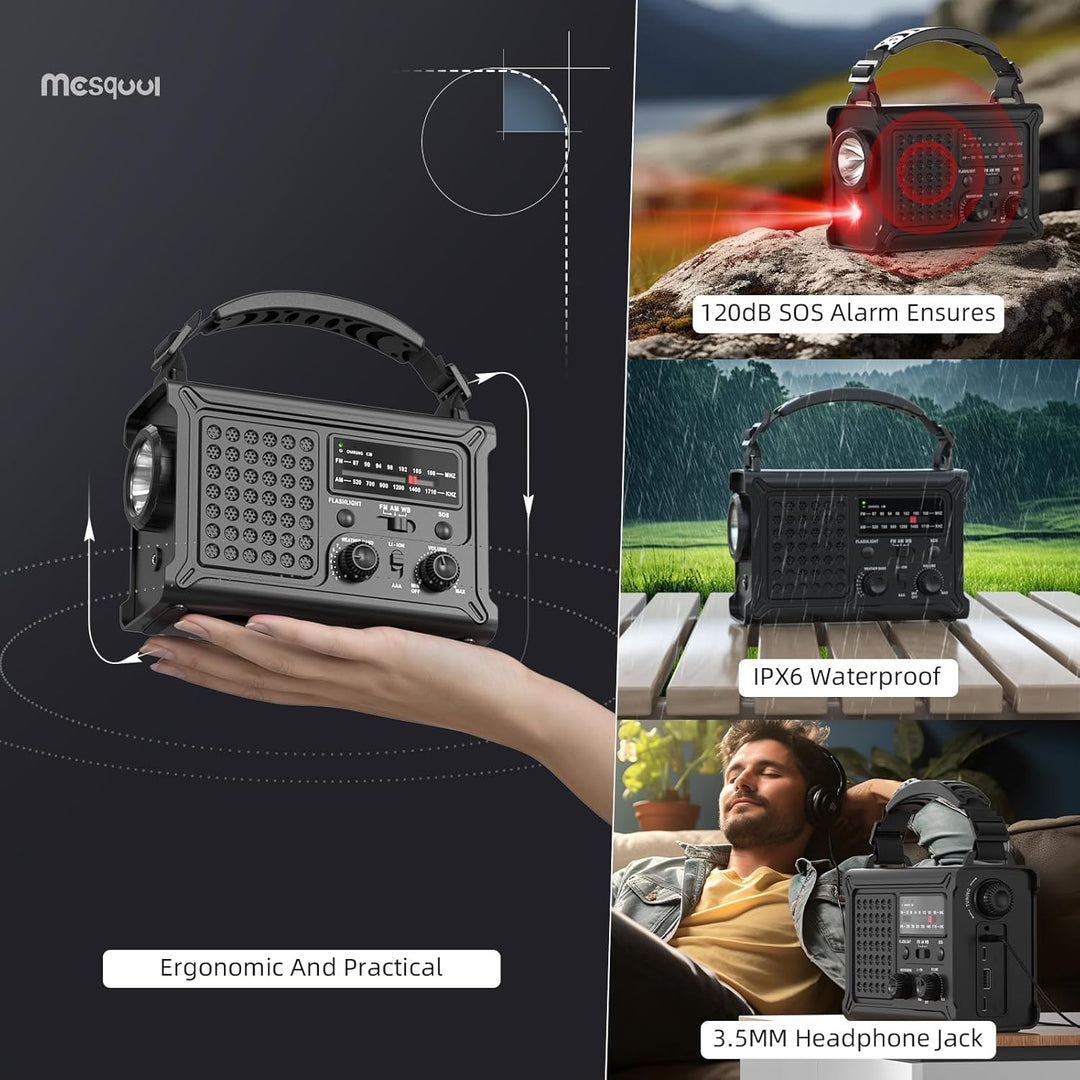 12000mAh Solar Kurbelradio, Tragbar Weltempfänger Radio, Notfallradio mit AM/FM Empfang & 8500mm² So