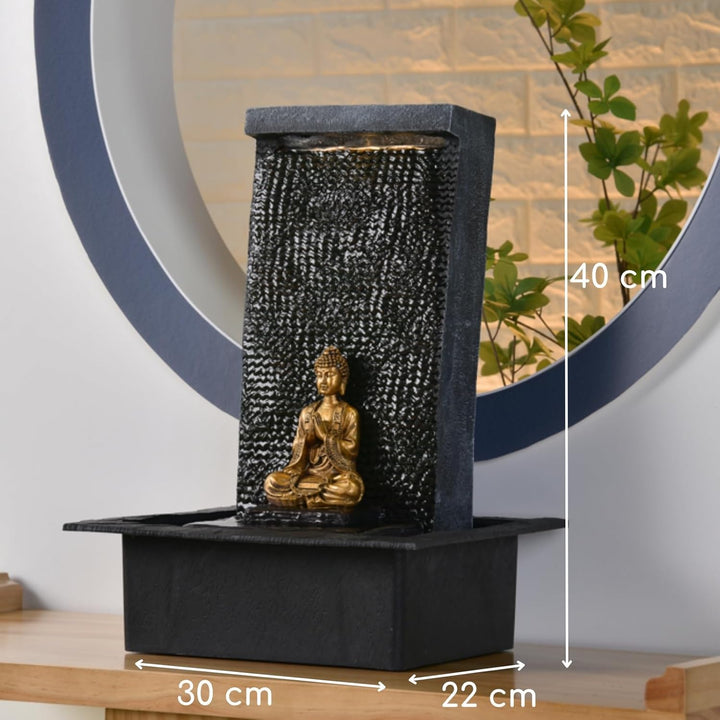 Zen Light Zen'Light Zenalität Wasserwand - Innenbrunnen mit gelbem LED -Spot - grosser Tischbrunnen