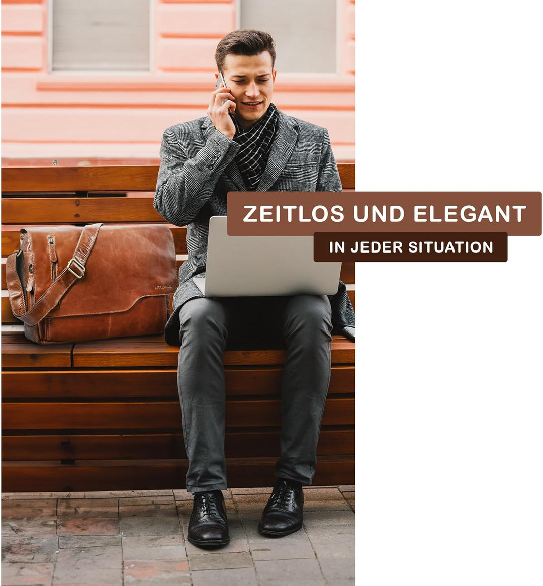 STILORD 'Marlon' Ledertasche Herren Business Uni Büro Vintage Umhängetasche gross DIN A4 mit 15.6 Zo