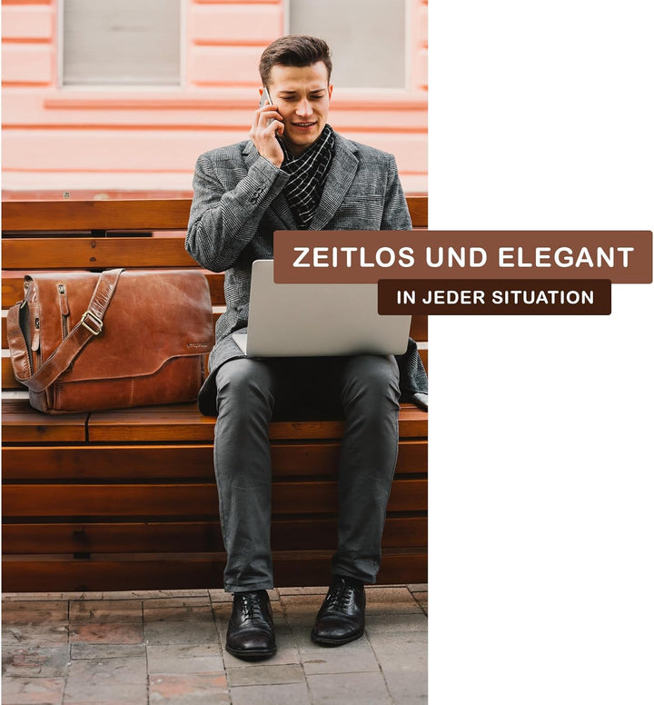 STILORD 'Marlon' Ledertasche Herren Business Uni Büro Vintage Umhängetasche gross DIN A4 mit 15.6 Zo