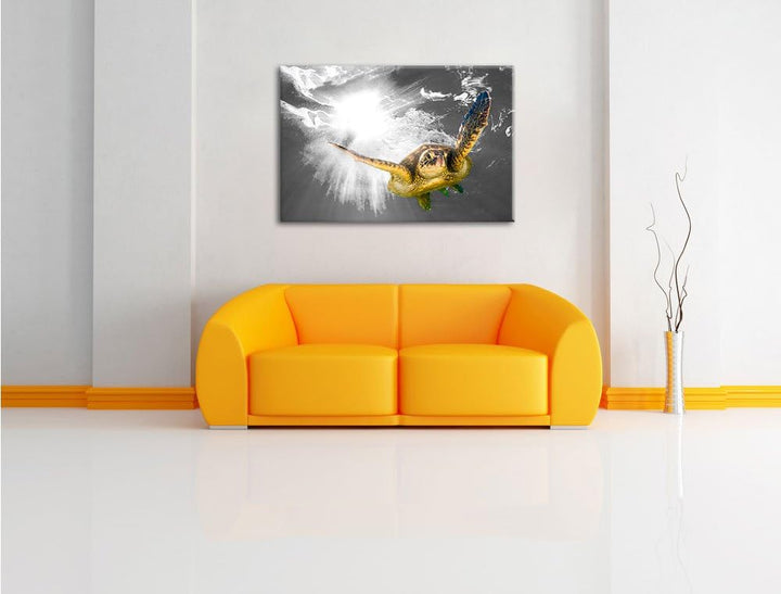 Pixxprint Grüne Meeresschildkröte als Leinwandbild | Grösse: 100x70 cm | Wandbild| Kunstdruck | fert