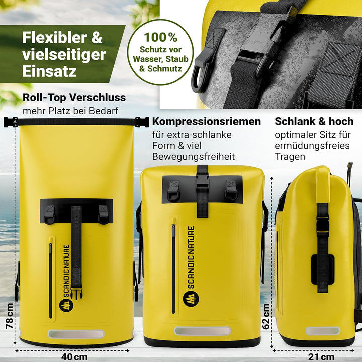 PIONEER wasserdichter Rucksack mit Rolltop Verschluss 35L 55L schwarz gelb oliv-grün - extra robust