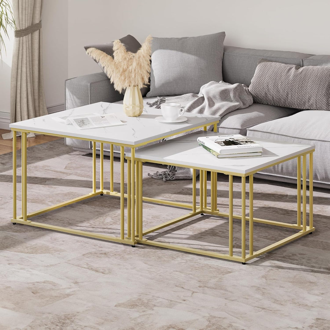 YITAHOME Moderner Couchtisch 2er-Set für Wohnzimmer, weissgraue runde Couchtische aus Holz, Cocktail