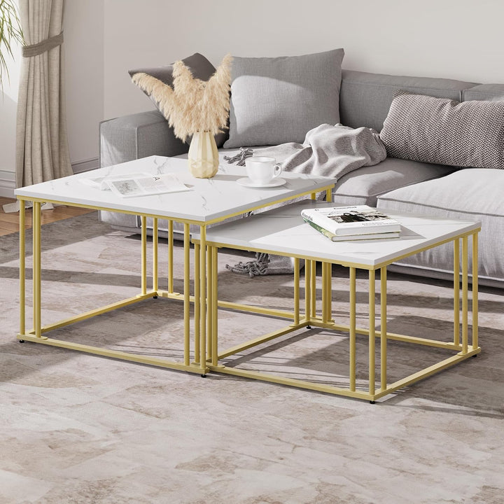 YITAHOME Moderner Couchtisch 2er-Set für Wohnzimmer, weissgraue runde Couchtische aus Holz, Cocktail