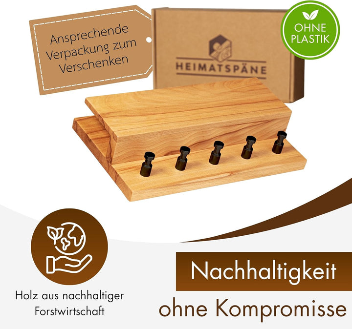 Schlüsselbrett Holz mit Ablage - massive Kernbuche, hochwertige schwarze Edelstahlhaken, Schlüsselbo
