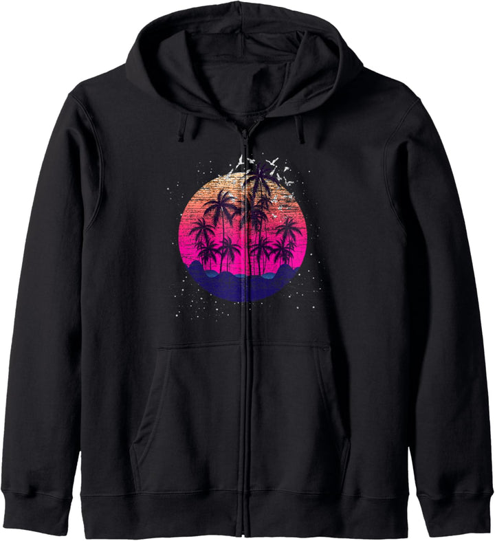 Retro Synthwave Aesthetic 1990er Sommer Palmen Vaporwave Kapuzenjacke