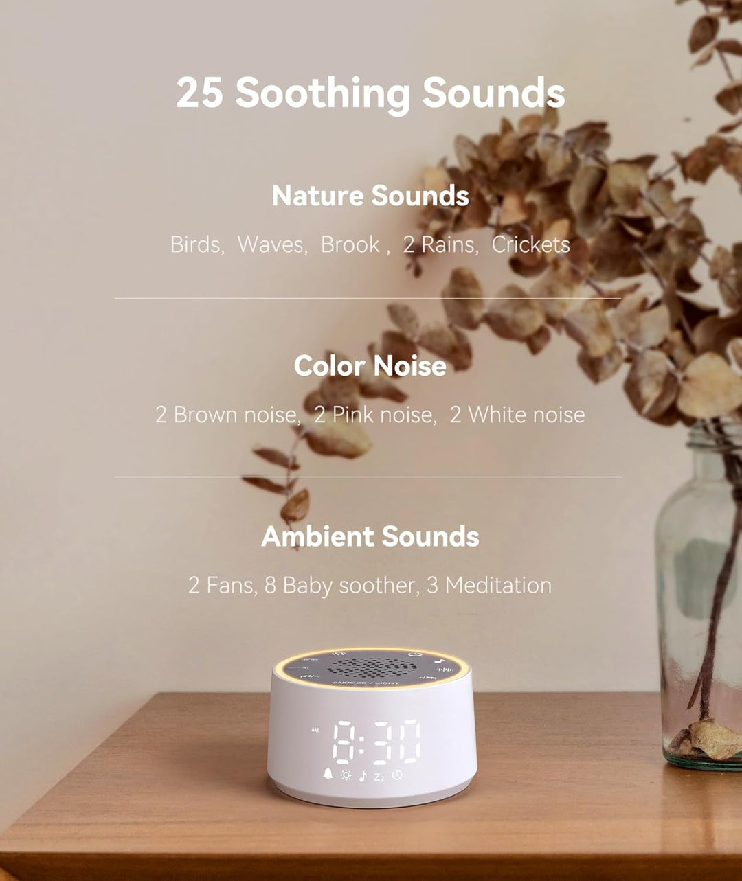 Dreamegg White Noise Machine mit Licht und Wecker, Weisses Rauschen Gerät für Erwachsene und Kinder,