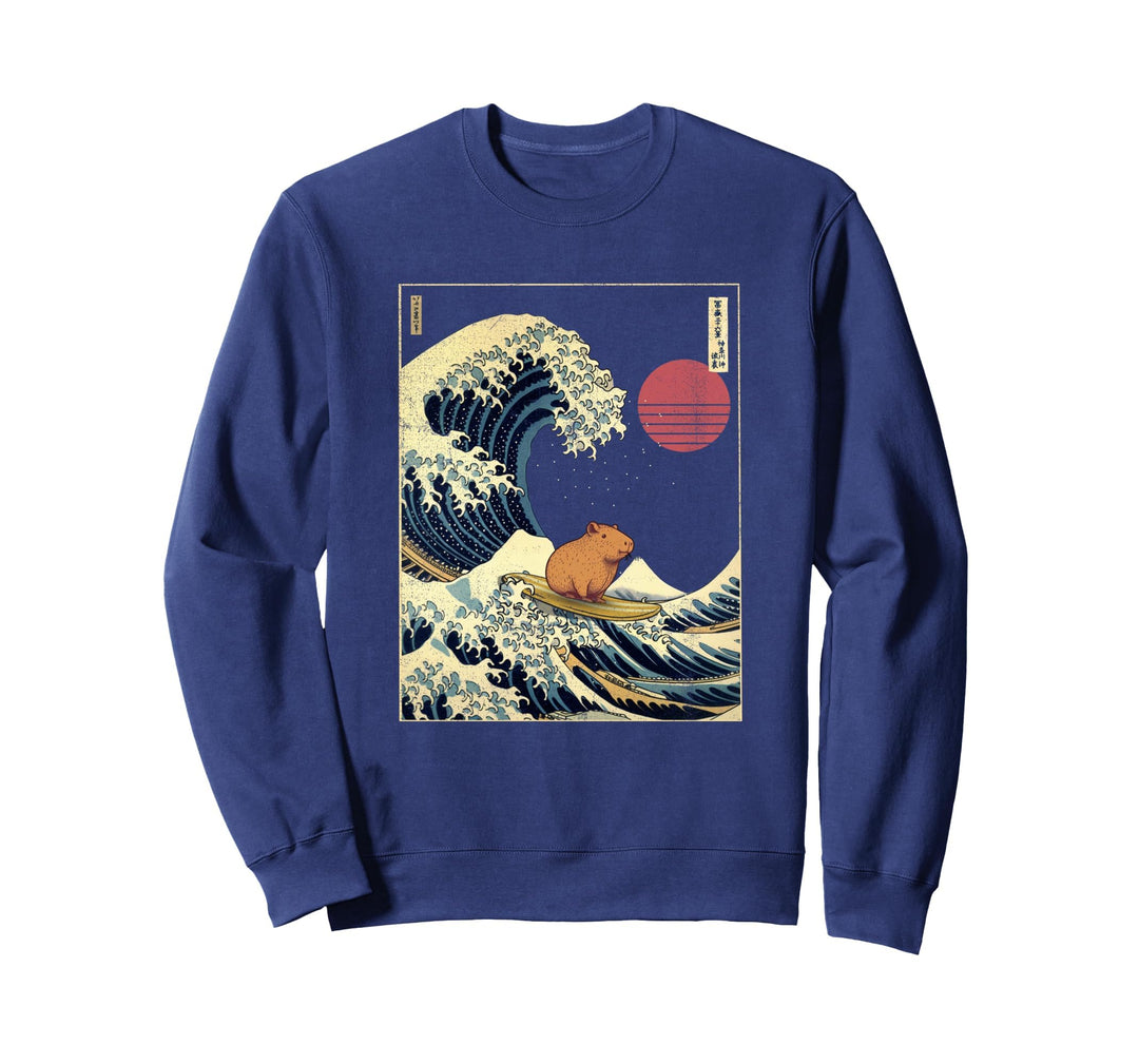 Capybara Japanisches Kanagawa Wave Lustiges Surftier Sweatshirt