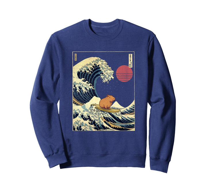 Capybara Japanisches Kanagawa Wave Lustiges Surftier Sweatshirt